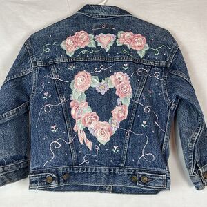Custom Vintage Levi Strauss 100% Cotton Denim Jacket with Floral Applique